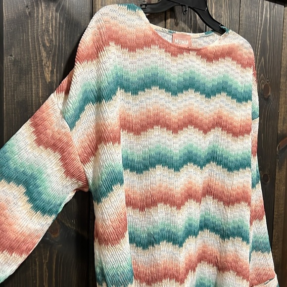 Show Me Your MuMu Top L Catch Waves Daytime Pullover Stripes Bell Sleeves Boho - Picture 3 of 11